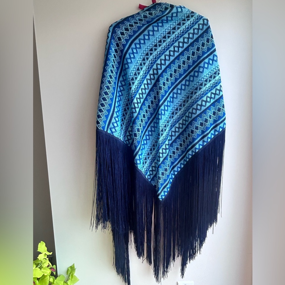 Blue and Black Fringe Shawl